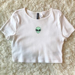 S White crop top Alien emoji